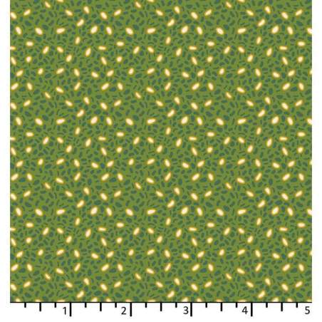 EQP Forward to the Past - Corn And Beans – Forest Green, tessuto  verde foresta con piccoli disegni verde e giallo EQP Textiles 