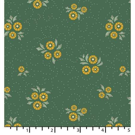 EQP Forward to the Past - Wheel Of Fortune – Ocean, tessuto verde con fiori gialli EQP Textiles - Ellie's Quiltplace - 1