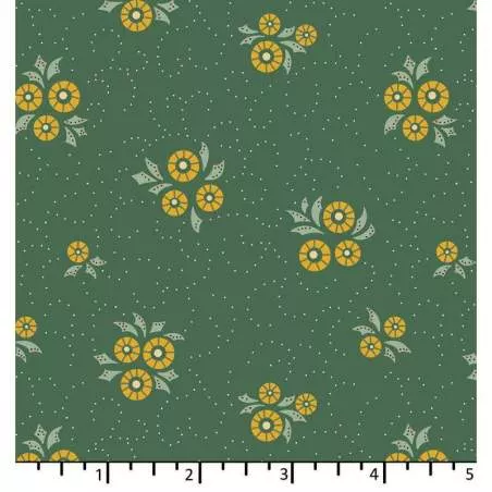 EQP Forward to the Past - Wheel Of Fortune – Ocean, tessuto verde con fiori gialli EQP Textiles - Ellie's Quiltplace - 1