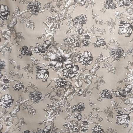 Tessuto Stampato Ecru con Grandi Fiori Bianchi per Arredamento