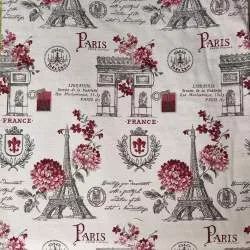 Tessuto Stampato Beige a Tema Parigi per Arredamento