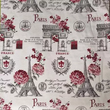 Tessuto Stampato Beige a Tema Parigi per Arredamento