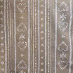 Tessuto Stampato Marrone con Cuori Bianchi per Arredamento