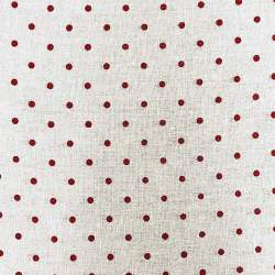 Tessuto 100% Lino, Beige con Pois Rossi Radi