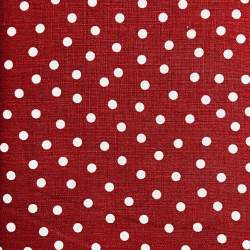 Tessuto 100% Lino, Bordeaux con Pois Bianchi