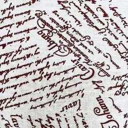 Tessuto 100% Lino, Beige con Scritte Rosse