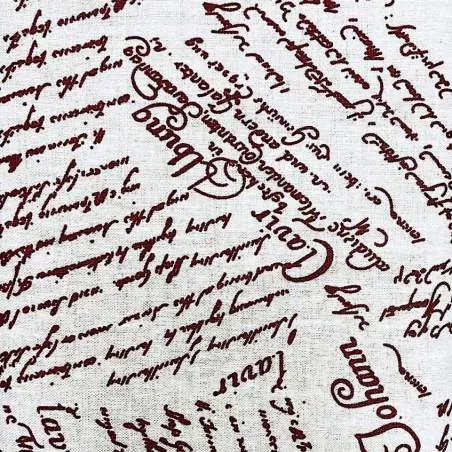 Tessuto 100% Lino, Beige con Scritte Rosse