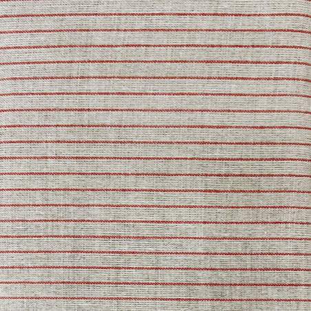 Tessuto 100% Lino, Beige Tinto in Filo con Righe Rosse Roberta De Marchi - 1