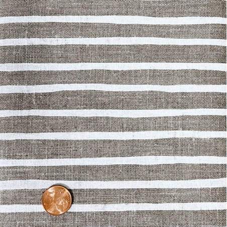 Tessuto 100% Lino, Beige con Righe Bianche Stampate Roberta De Marchi - 1