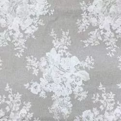 Tessuto 100% Lino, Beige con Bouquet Bianco