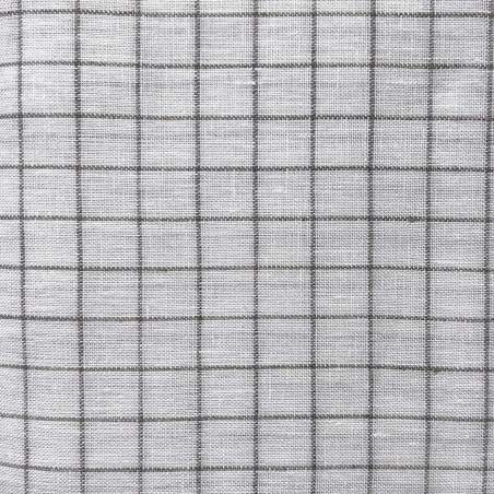 Tessuto 100% Lino, Bianco con Quadretti Ecru