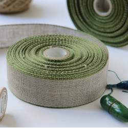 Banda da Ricamo Misto Lino 11 Fili Altezza 4,5 cm Bordo Verde