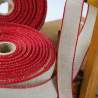 Banda da Ricamo di Lino 11 Fili Color Lino con Bordo Rosso Altezza 25 mm