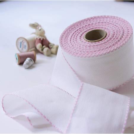 Vaupel Heilenbeck, Banda Tela Aida Colore Bianco con bordo rosa 510/50 - 12