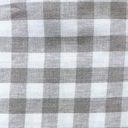 Tessuto 100% Lino, Tinto in Filo Beige e Bianco a Quadri