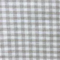 Tessuto 100% Lino, Tinto in Filo Beige e Bianco a Quadri Medi