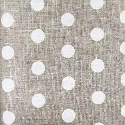 Tessuto 100% Lino, Beige con Pois Bianchi Grandi