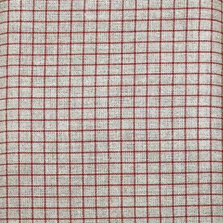Tessuto 100% Lino, Tinto in Filo Beige e Rosso a Quadri Medi