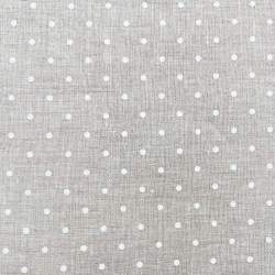 Tessuto 100% Lino, Beige con Piccoli Pois Bianchi