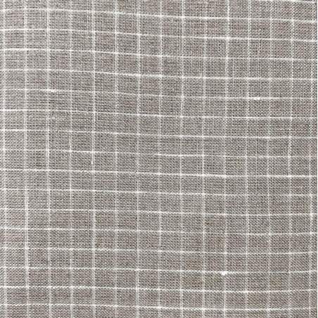 Tessuto 100% Lino, Beige con Quadretti Medi Bianchi