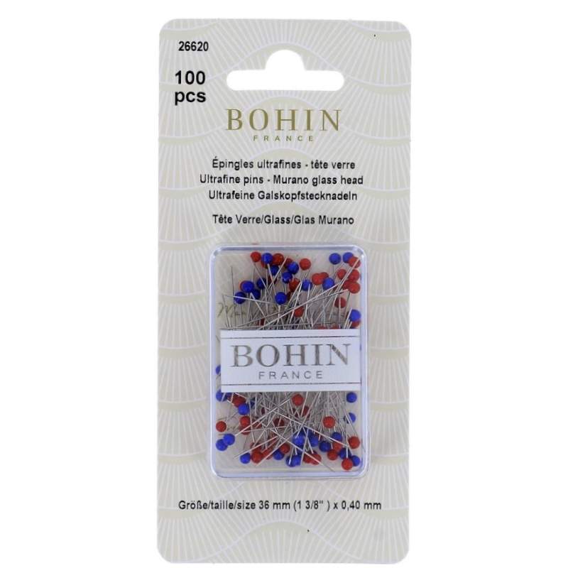 Bohin, Spilli Ultra Fini con Testa di Vetro per Applique da 36 x 0,40 mm - 100pz Bohin - 1 Bohin, Spilli Ultra Fini con Testa di Vetro per Applique da 36 x 0,40 mm - 100pz Bohin - 1