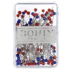 80 Spilli Patchwork Ultra Fini con Testa in Vetro di Murano da 36 x 0,40 mm - Bohin - scatolina