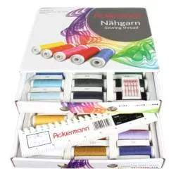 Set di 36 filati universali da 200m in pratica scatola bianca con cassetti - Ackermann Nahgarn 120