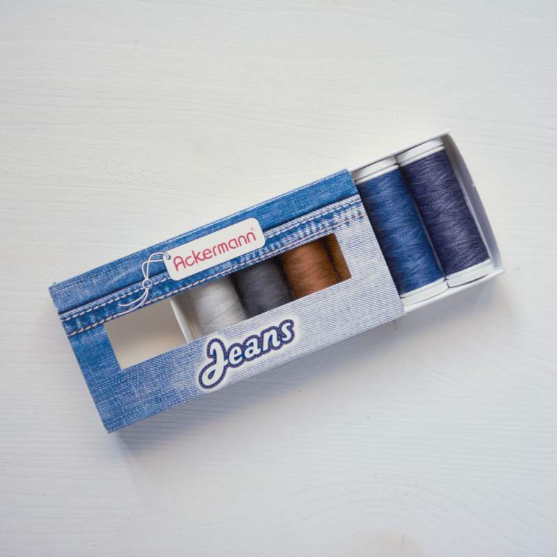 Set di 6 filati per cucire jeans misto cotone da 120m - Ackermann Jeans 80 Ackermann - 1