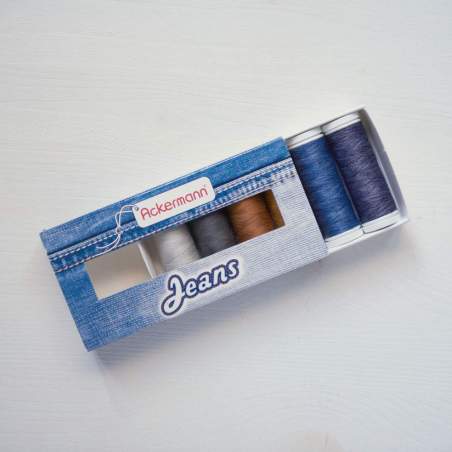 Set di 6 filati per cucire jeans misto cotone da 120m - Ackermann Jeans 80 Ackermann - 1