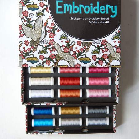 Set di 36 filati per ricamo premium da 260m in pratica scatola con cassetti - Ackermann Embroidery