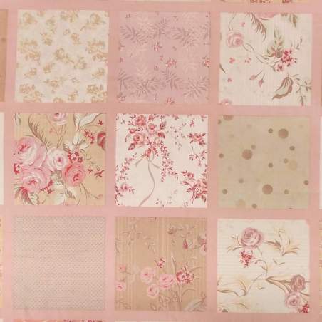 Daiwabo Dear Grace, Tessuto con quadrati floreali e bordi rosa