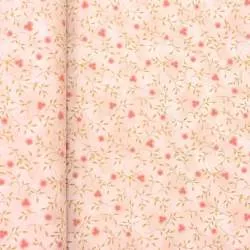 Handworks, Tessuto Beige rosato con Rami Verdi e Fiori Rossi Sojitz Fashion - 1