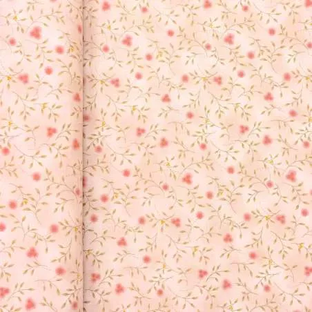 Handworks, Tessuto Beige rosato con Rami Verdi e Fiori Rossi Sojitz Fashion - 1