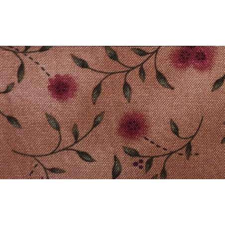 Handworks, Tessuto Marrone con Rami Verdi e Fiori Rossi