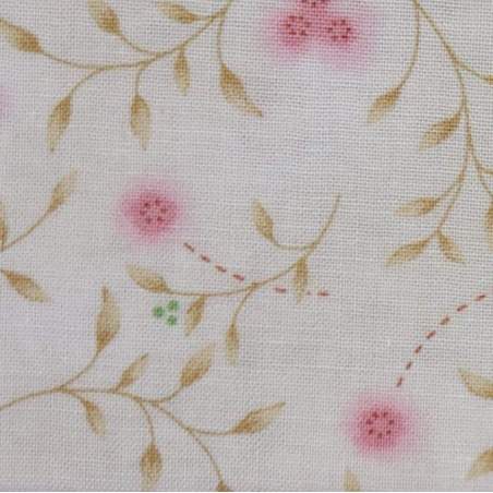 Handworks, Tessuto Beige con Rami Verdi e Fiori Rosa Sojitz Fashion - 1