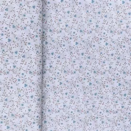 Handworks, Tessuto Azzurro con Rami Verdi e Fiori Bluette