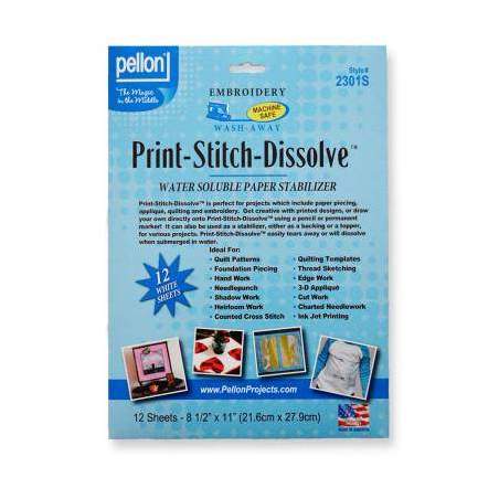 Pellon Print-Stitch-Dissolve, Stabilizzatore Idrosolubile per Ricamo e Applique, 12 fogli A4