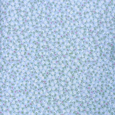 Sevenberry, Tessuto Fondo Azzurro con Fiori Bianchi e Rosa Sojitz Fashion - 1