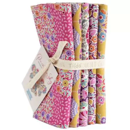 Tilda Pie in the Sky Fat Quarter Bundle 5 Tessuti Cerise/Mustard