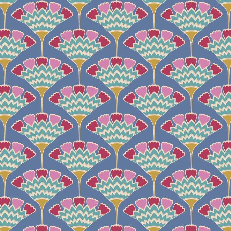 Tilda Pie in the Sky Tasselflower Blue- Tessuto Fondo Blu e Millefiori Verde Acqua Tilda Fabrics - 1