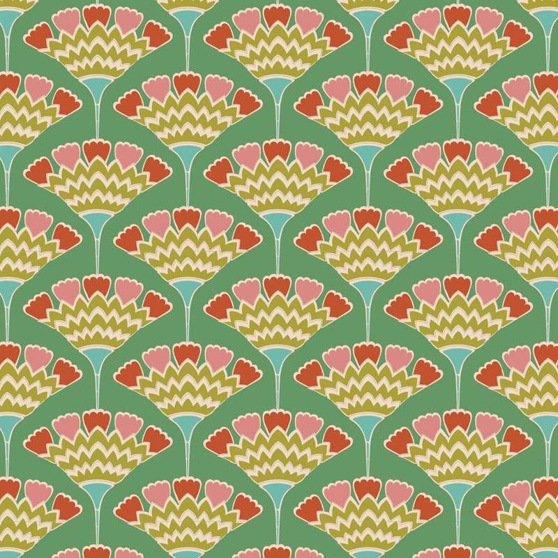 Tilda Pie in the Sky Tasselflower Green- Tessuto Fondo Verde e Millefiori Verde Acido Tilda Fabrics - 1