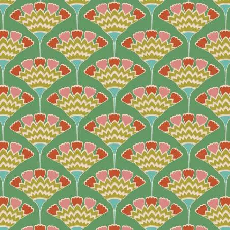 Tilda Pie in the Sky Tasselflower Green- Tessuto Fondo Verde e Millefiori Verde Acido Tilda Fabrics - 1