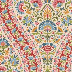 Tilda Pie in the Sky Whimsybird Red- Tessuto Fondo Panna con stravagante motivo Floreale predominante Arancione