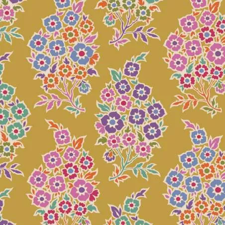 Tilda Pie in the Sky WillyNilly Mustard- Tessuto Fondo Giallo Caldo con Disegno Cashmere Floreale Tilda Fabrics - 1