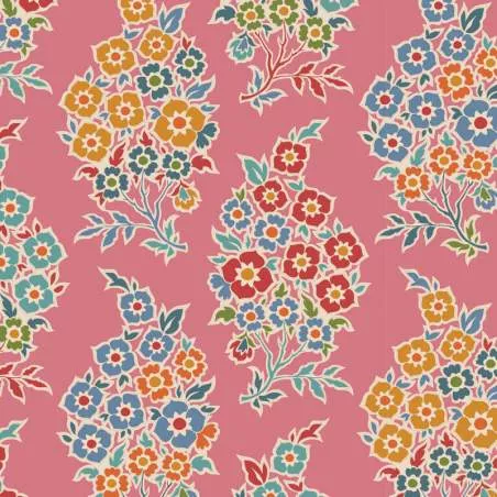 Tilda Pie in the Sky WillyNilly Pink- Tessuto Fondo Rosa Confetto con Disegno Cashmere Floreale