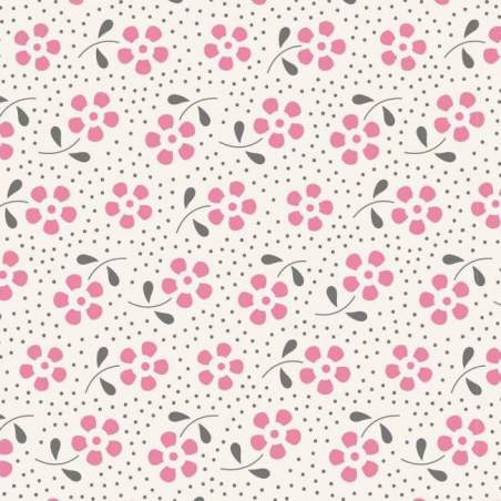 Tilda 110 Meadow Basics Pink, Tessuto con Fiori Rosa su fondo chiaro
