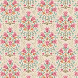 Tilda Windy Days Breeze Pink, Tessuto Panna con Fiori Rosa e Foglie Azzurre Tilda Fabrics - 1