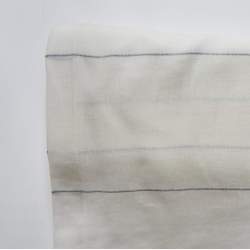 Tessuto Misto Lino per Tende Rifinito ai Lati Bianco con Riga Grigia - h 70 cm