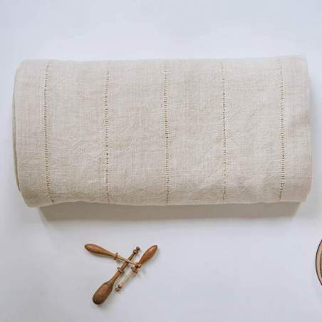 Tessuto Misto Lino per Tende Rifinito ai Lati Beige - h 65 cm
