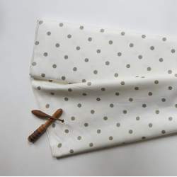 Tessuto Misto Lino/Cotone Bianco con Pois Beige - h 150 cm